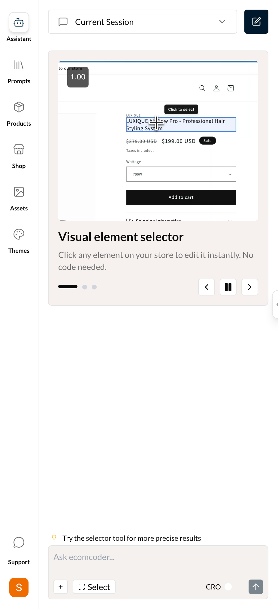 AI Assistant chat interface with a conversation