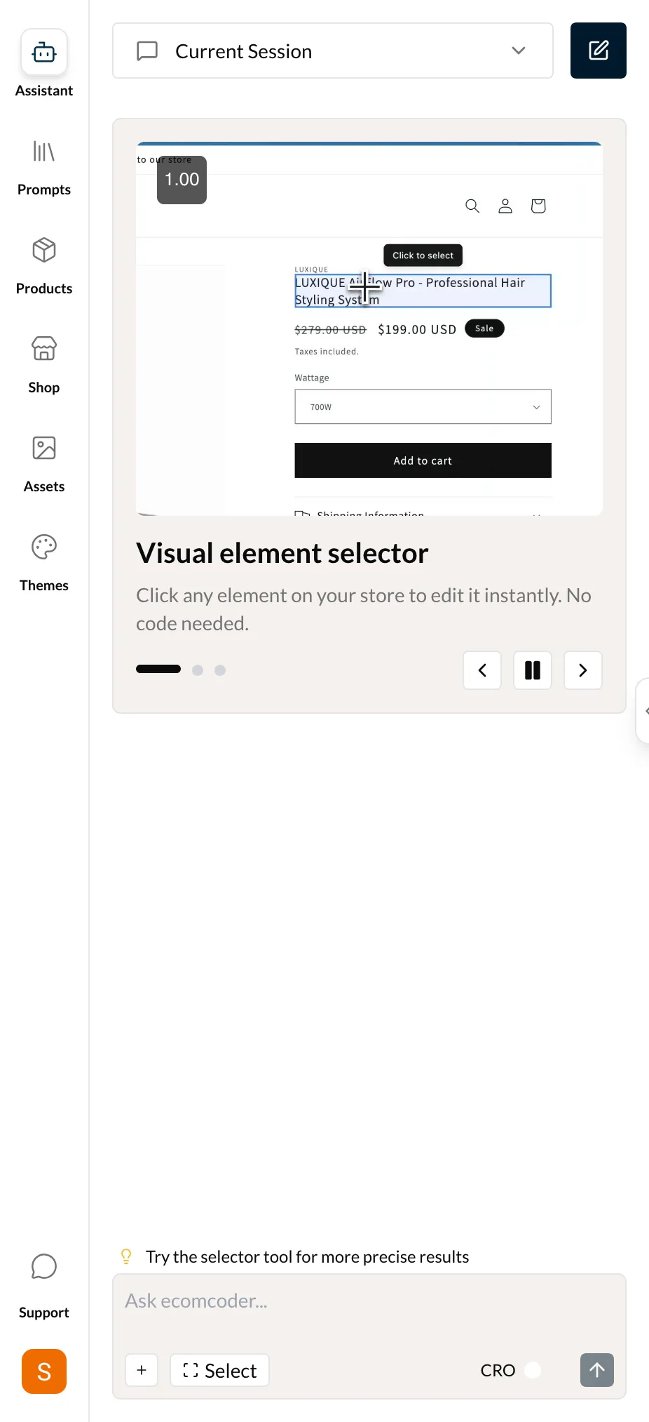 AI Assistant chat interface with a conversation
