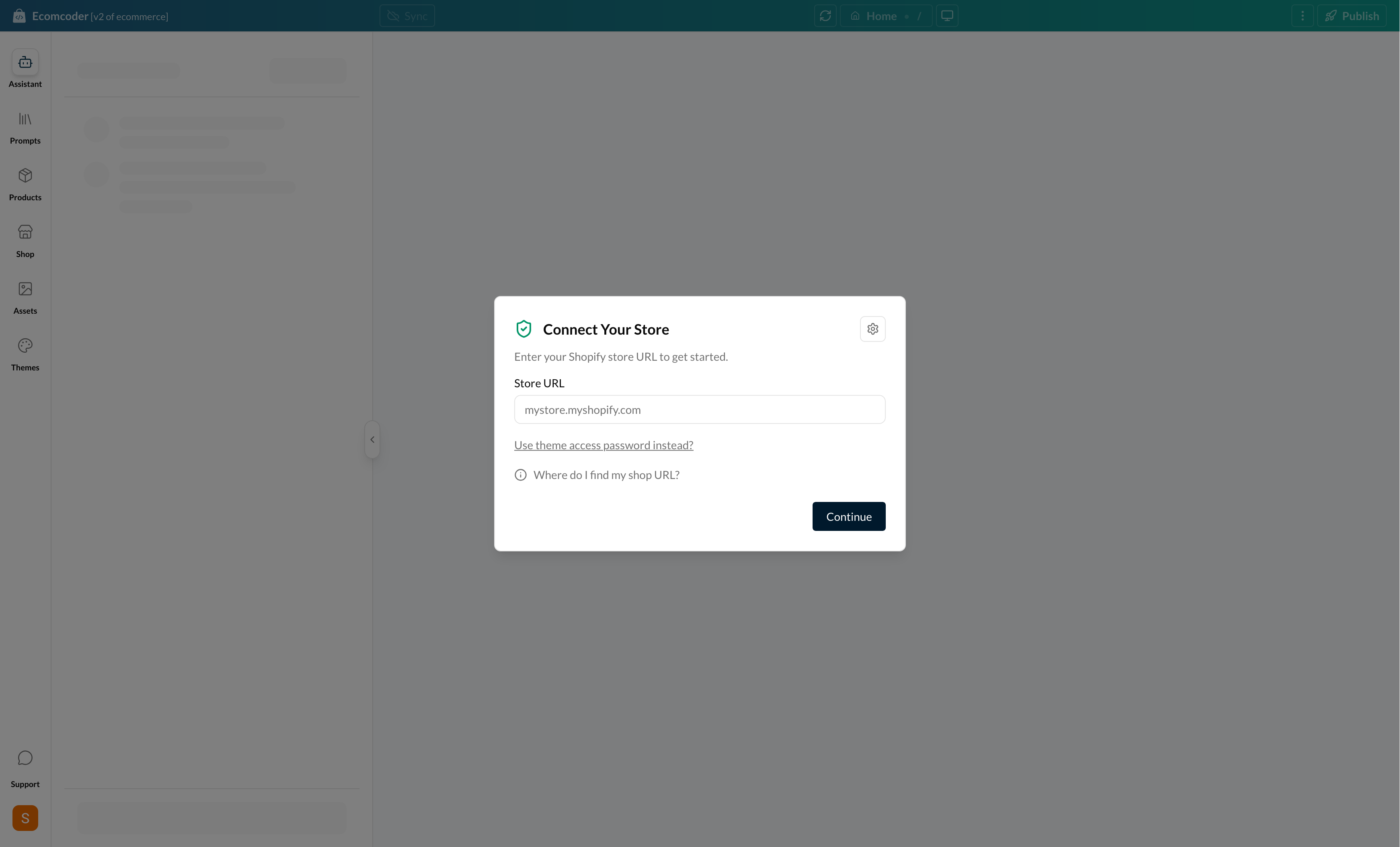 EcomCoder Setup Form - Enter Store URL