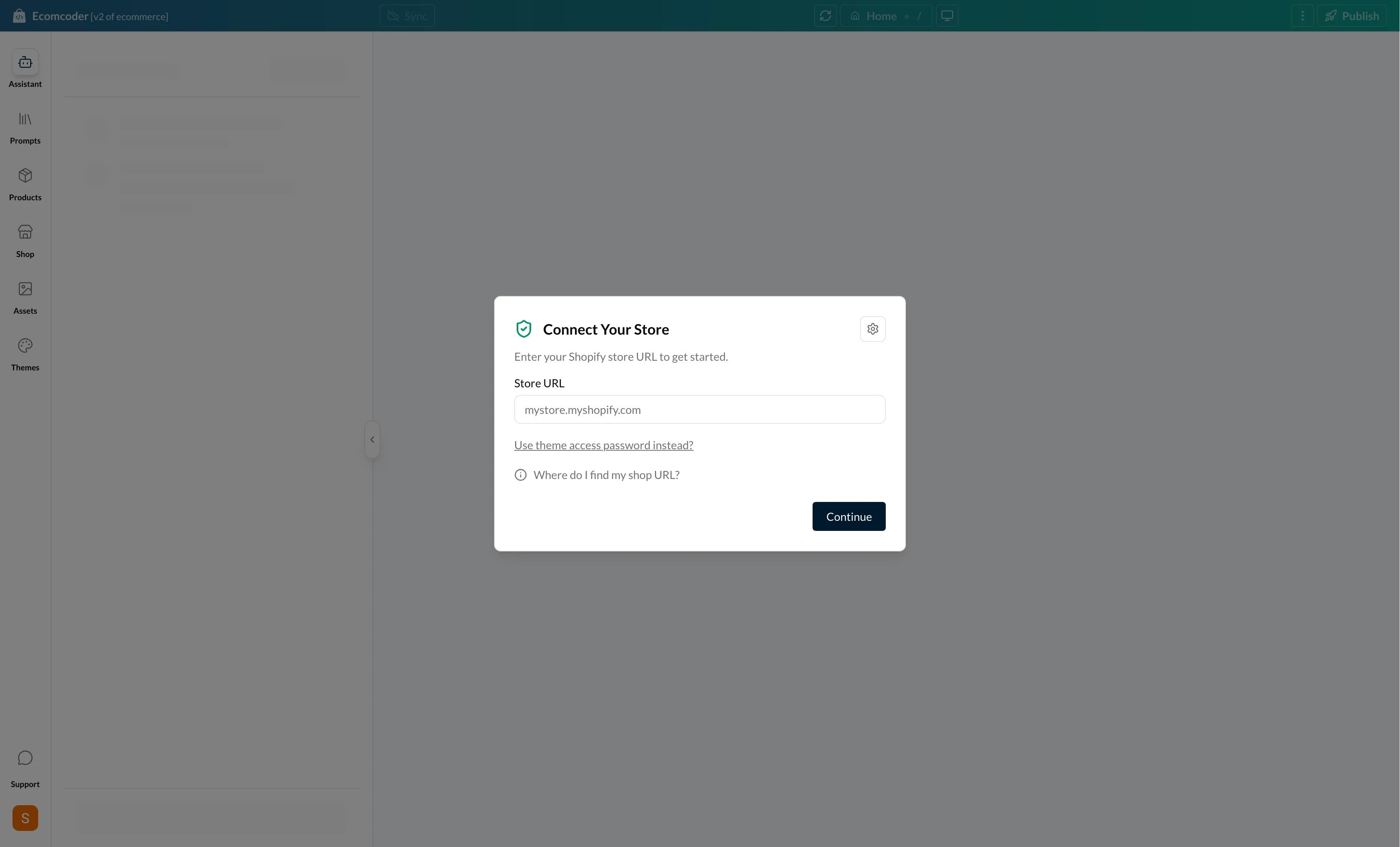EcomCoder Setup Form - Enter Store URL
