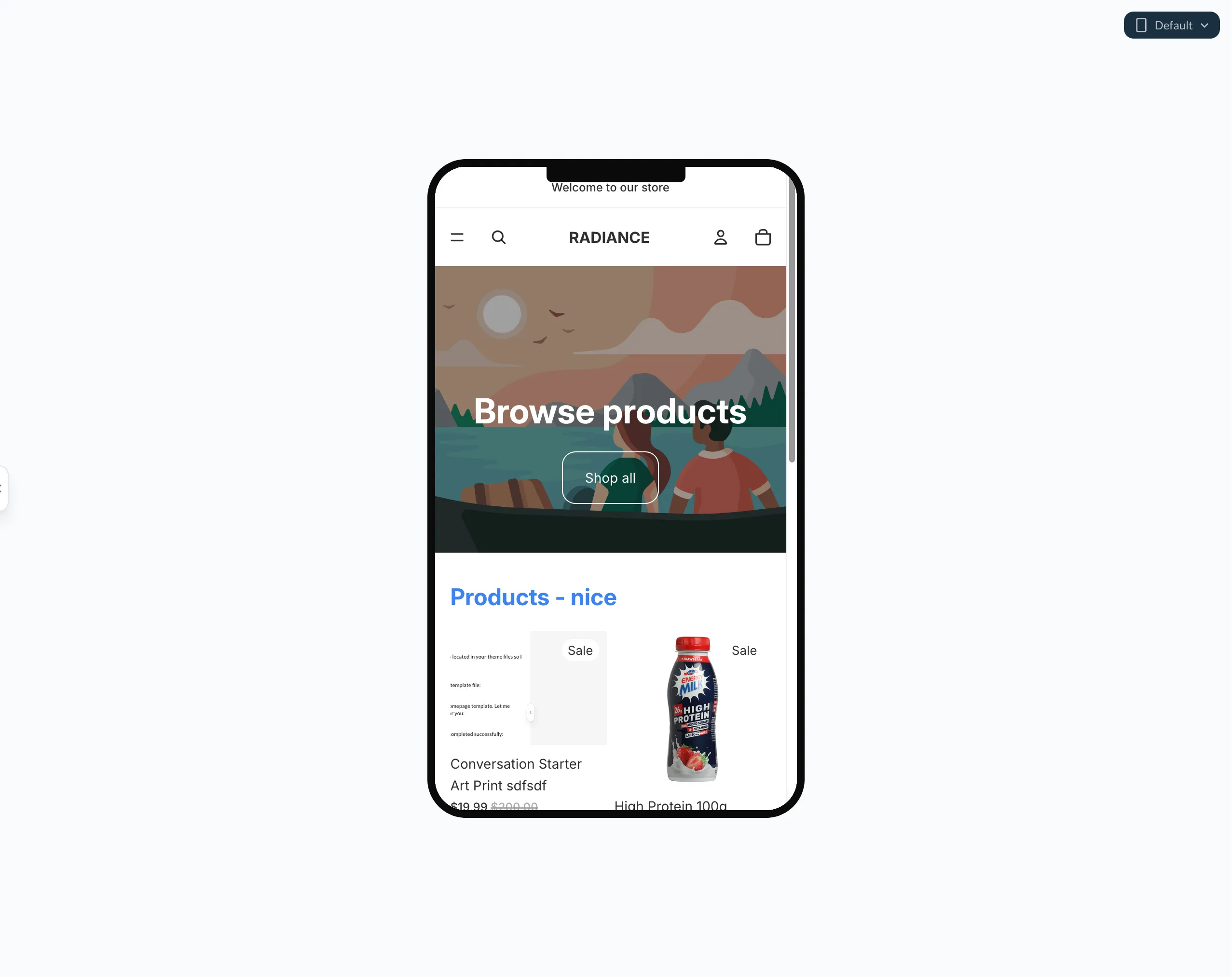 Mobile preview with phone size selector