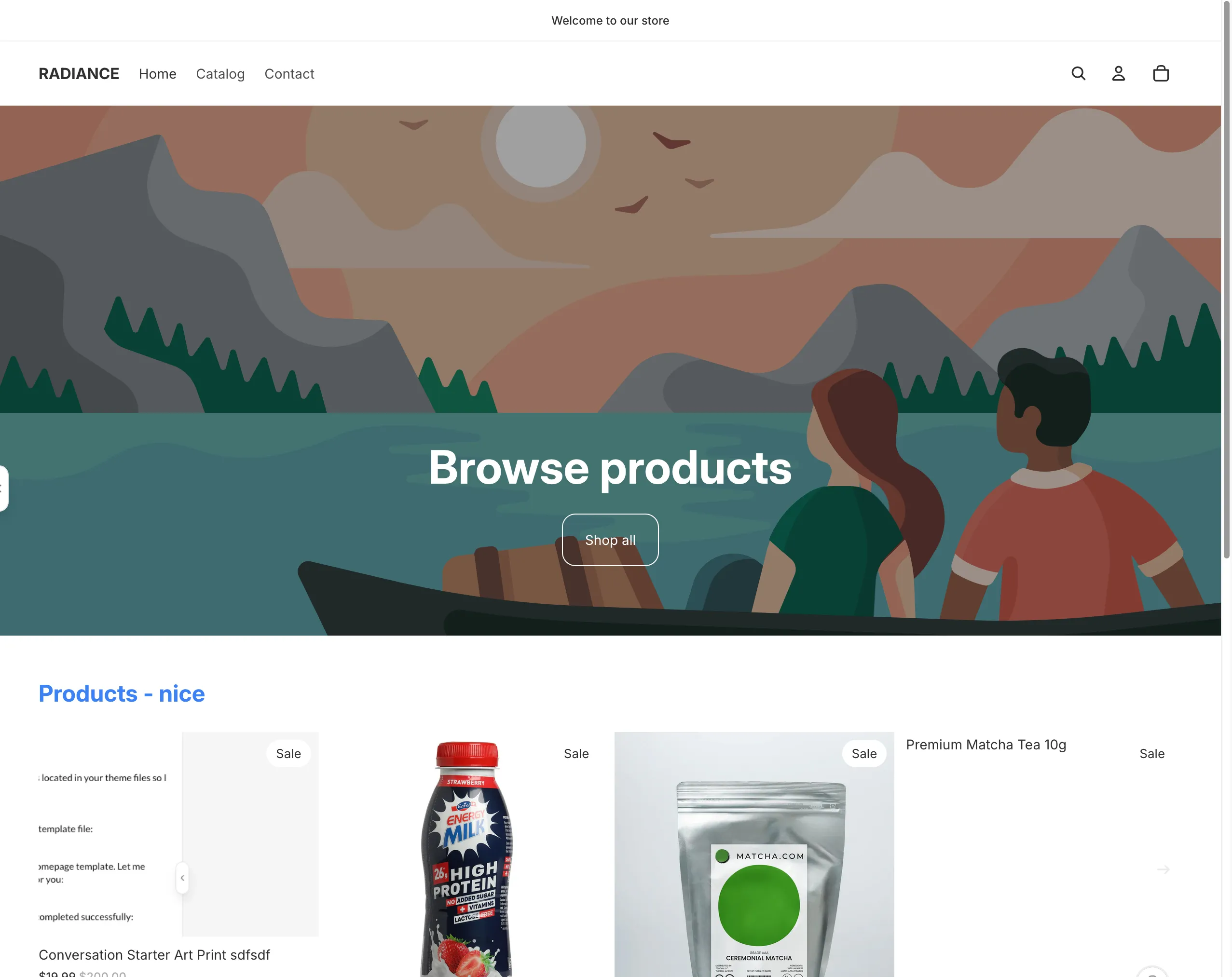 Live preview panel showing a Shopify store