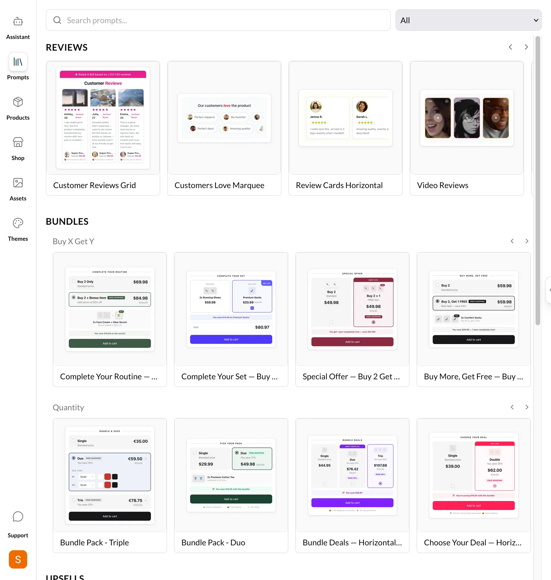 Prompt Library showing categories and search bar