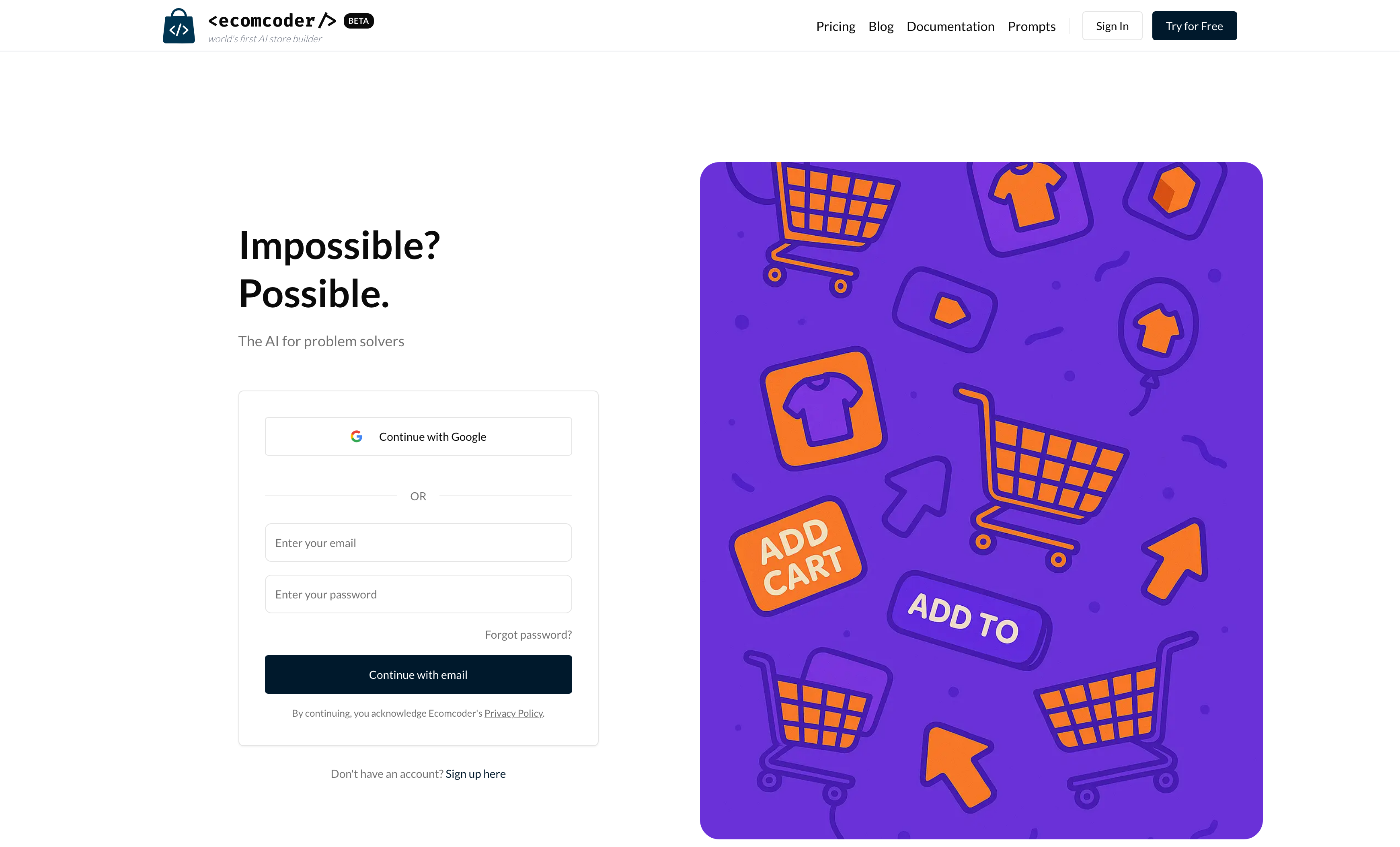 Sign-in page with email, Google, and magic link options